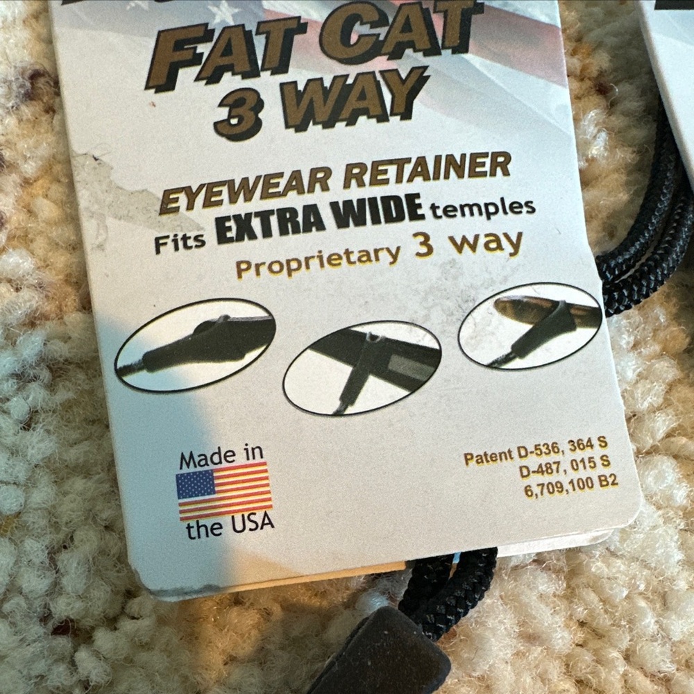 EK USAFAT CAT 3 way eyewear retainer , fits extra wide temples . Made in USA .